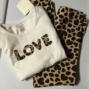 Cynthia Rowley Girls 2 Piece Set Long Sleeve Top and Leggings Love Animal Print